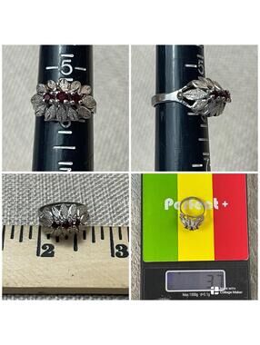 Sterling Silver Garnet Floral Flower Ring Size 5.75 !! 3.7 Grams